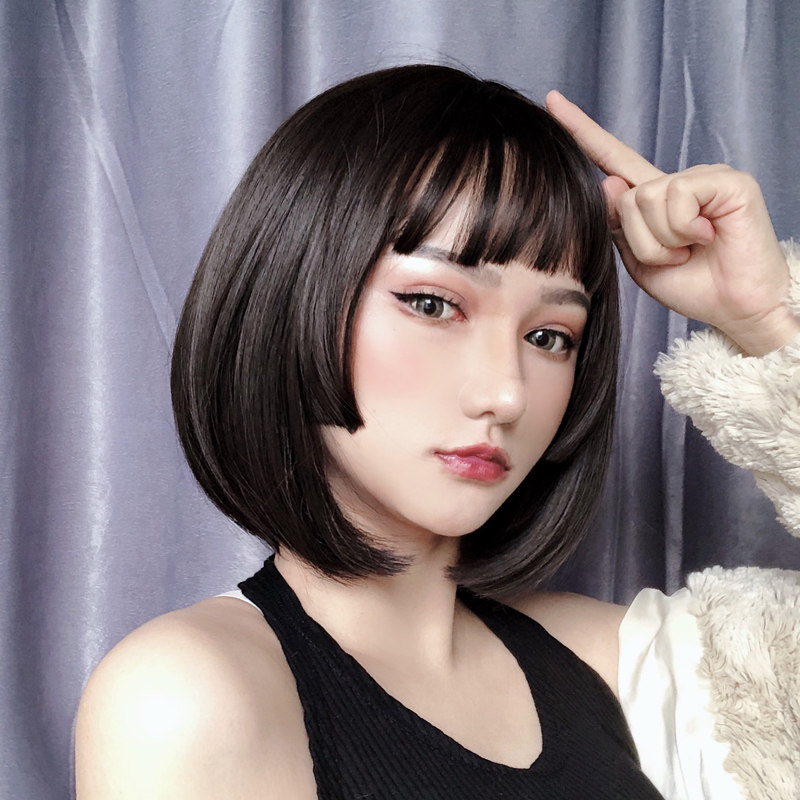 假发女短发可爱公主切棕黑色内扣短直发空气刘海波波头日式发套