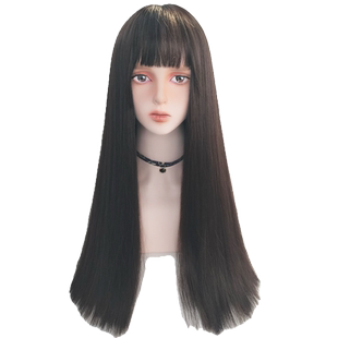 黑长直假发齐刘海一刀切全头套女lolita富江cos万用jk日常y2k假毛