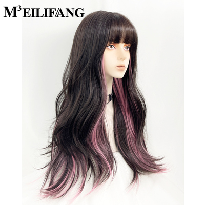 taobao agent Paris dyeing wig female long hair full set of cherry blossom pink dye lolita two -color hot girl color top