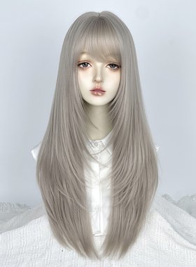 Lolita灰色层次感长直发jk亚文化doll感米灰色高层次长发假发套