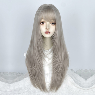 Lolita灰色层次感长直发jk亚文化doll感米灰色高层次长发假发套