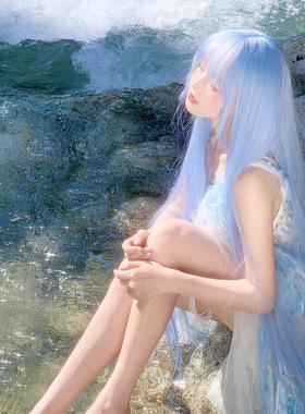 美立方假发蓝色超长直发女全头套cos万用长发lolita130cm一米三毛