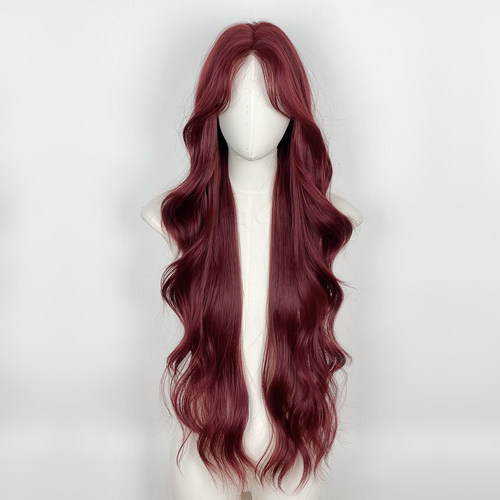 美立方红色中分蕾丝长卷发假发套