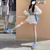 灰色小腿袜子女ins潮棉袜中长筒瘦腿袜日系纯色jk堆堆袜及膝袜