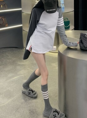 三条杠小腿袜灰色春秋棉袜子女ins潮中筒袜长袜jk日系网红运动袜