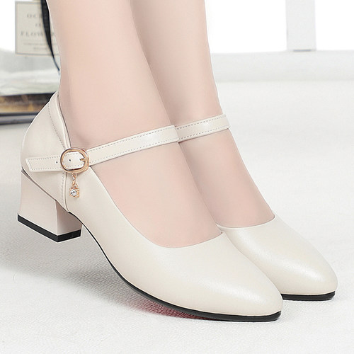 意尔康女单鞋真皮女鞋中跟牛皮鞋