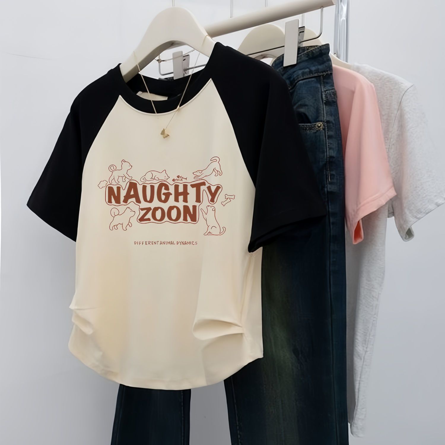 2025早春t恤女插肩袖设计感闺蜜装上衣大码ins潮短款休闲百搭短袖
