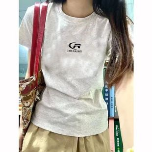 辣妹上衣女 纯棉正肩T恤女甜美短袖 ins风百搭修身 款 显瘦遮肉夏新款