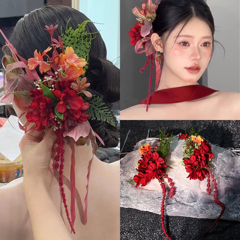 中式红色敬酒服发饰森系精致