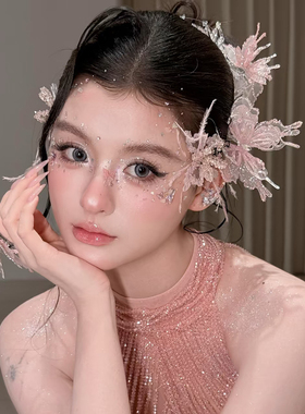 超仙甜美减龄新娘粉色蝴蝶发夹