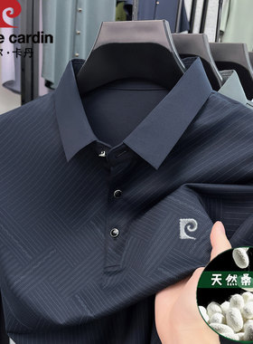 皮尔卡丹短袖POLO衫男翻领商务轻奢爸爸装条纹半袖上衣T恤