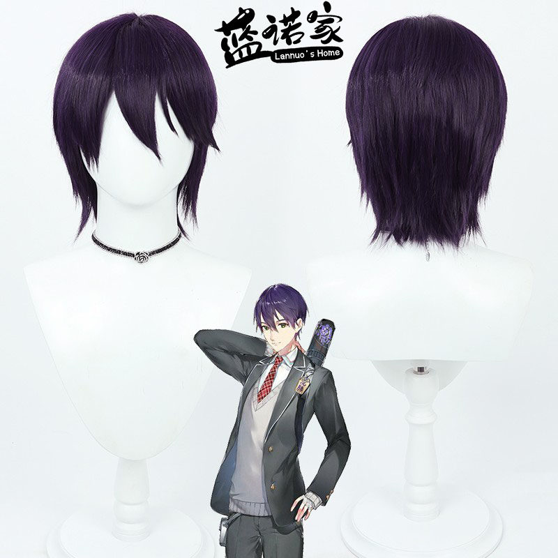 【蓝诺家】彩虹社VTuber主播 剑持刀也cos假发仿真头深紫色连帽衫