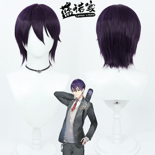 【蓝诺家】彩虹社VTuber主播 剑持刀也cos假发仿真头深紫色连帽衫