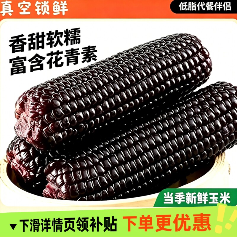 黑玉米馋乡玉黏糯玉米东北真空装黑龙江玉米加热即食代餐低脂香甜