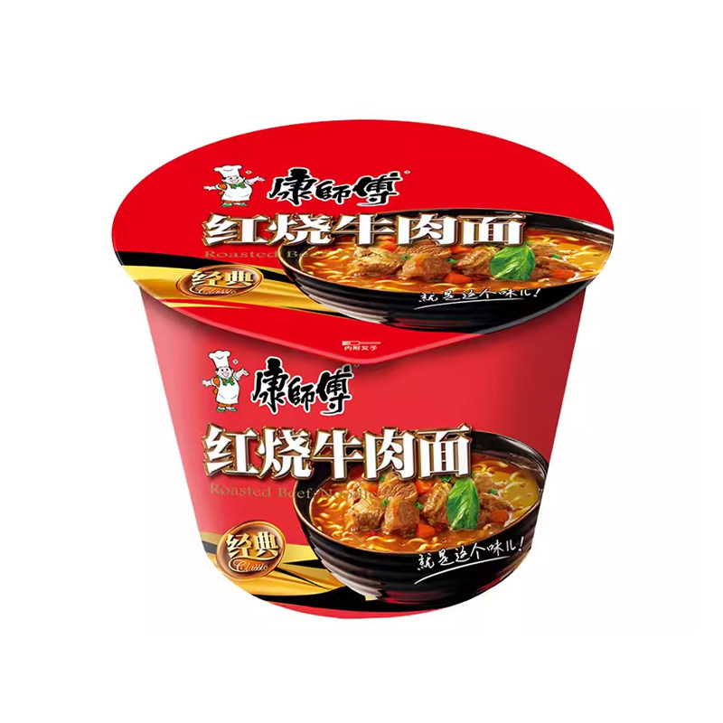 康师傅经典桶面红烧牛肉面*6桶方便面香辣老母鸡酸菜汤面番茄鸡蛋图片