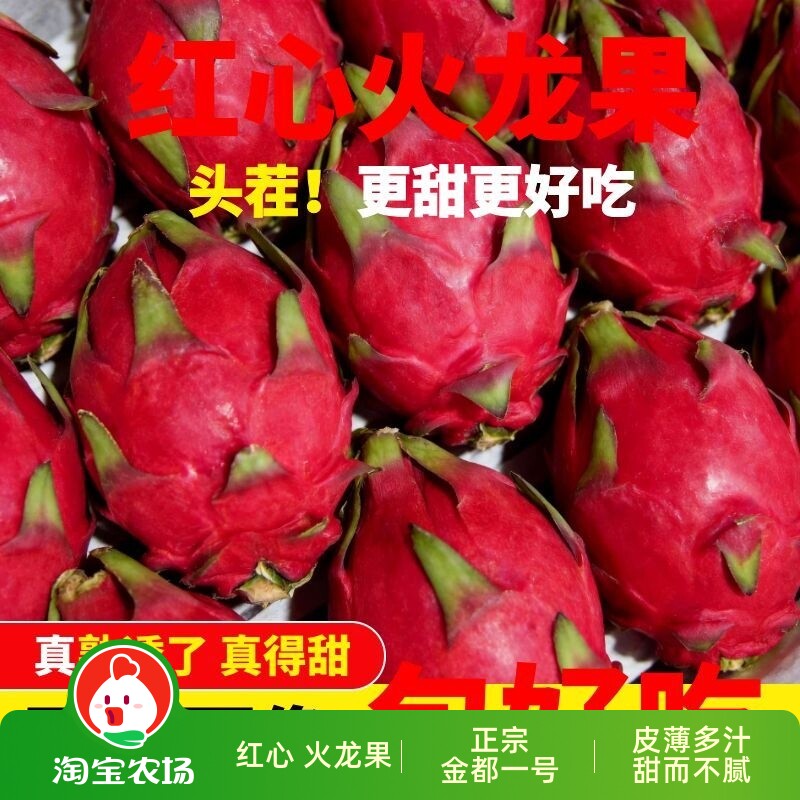 【皱皮甜心】广东金都一号红心火龙果1斤起当季新鲜水果多规格