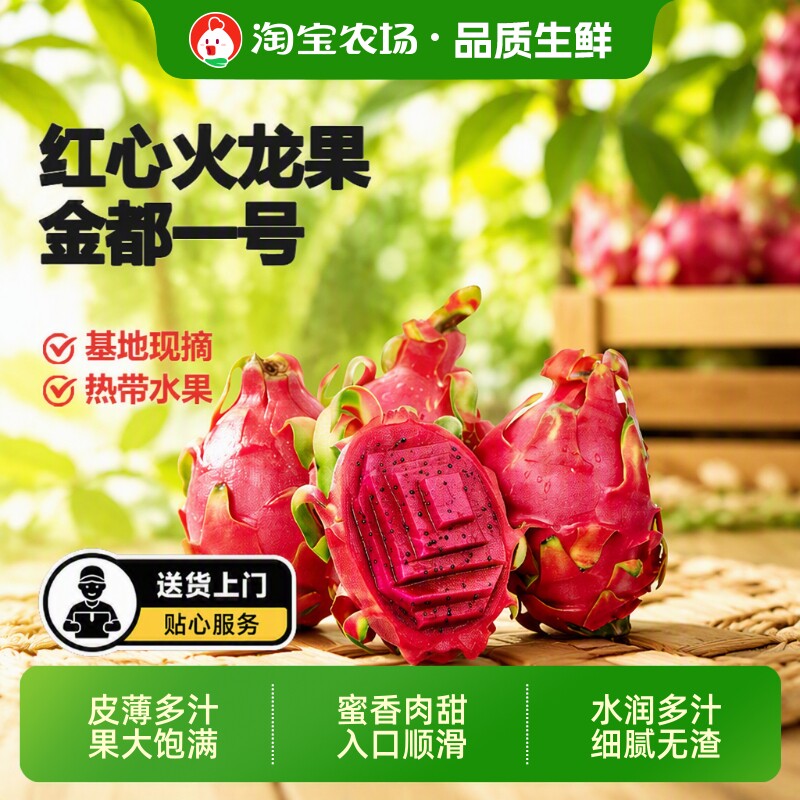 广西金都一号香甜汁多红心火龙果基地现摘新鲜水果整箱精选包邮