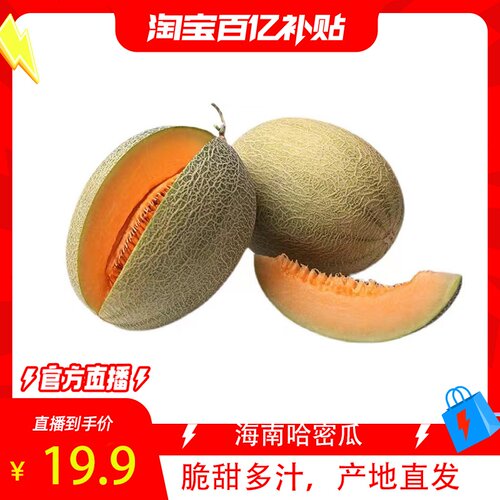 新鲜海南哈密瓜脆甜水果网纹蜜瓜多汁当季整箱4.5斤2-3枚包邮西州