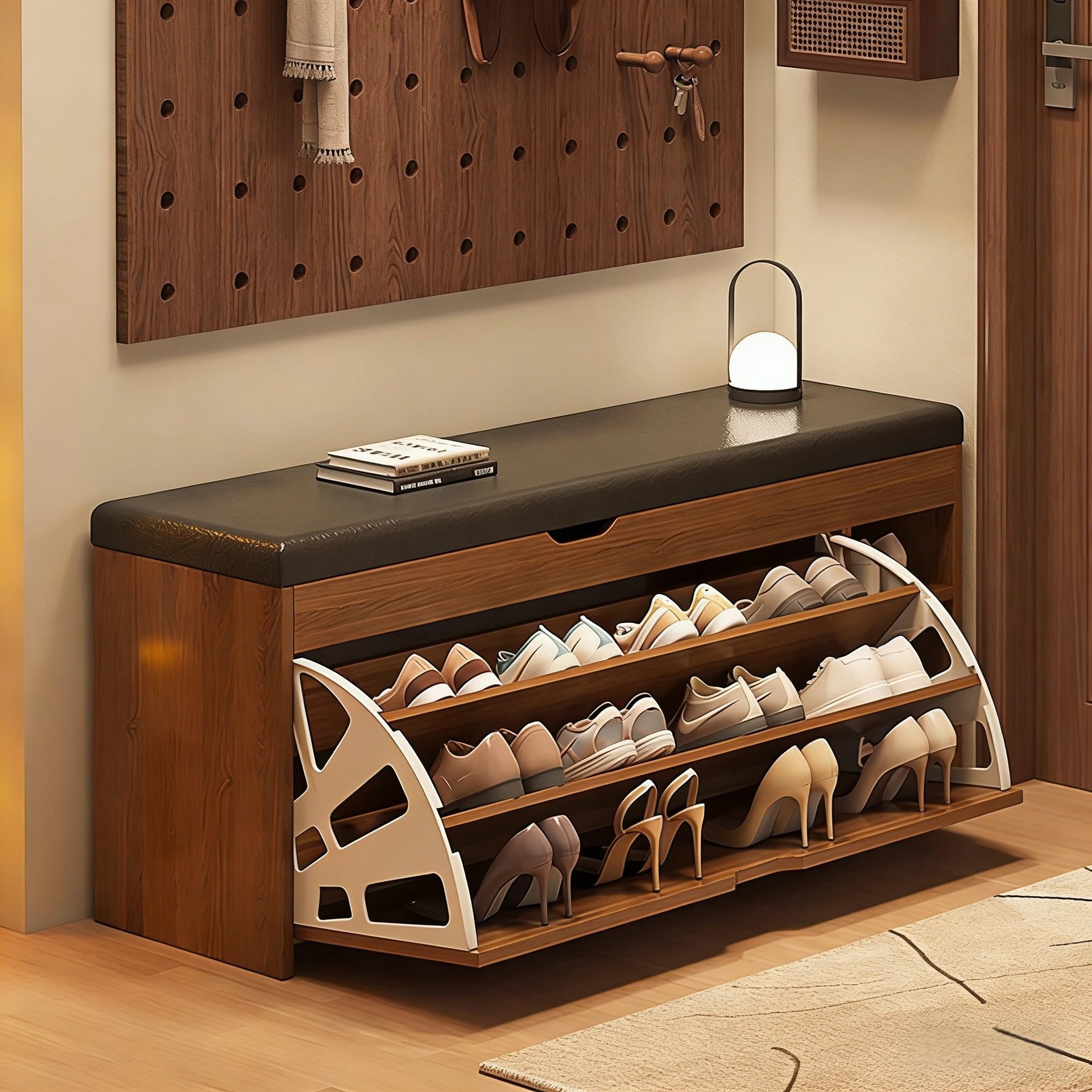 翻斗换鞋凳可坐鞋柜门口家用轻奢高级感入户门靠墙收纳一体鞋架