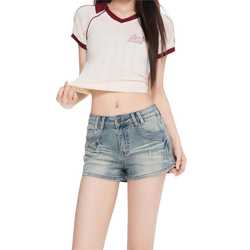 UNO UKNOW美式复古做旧破洞辣妹牛仔短裤女夏季新款性感风紧身显