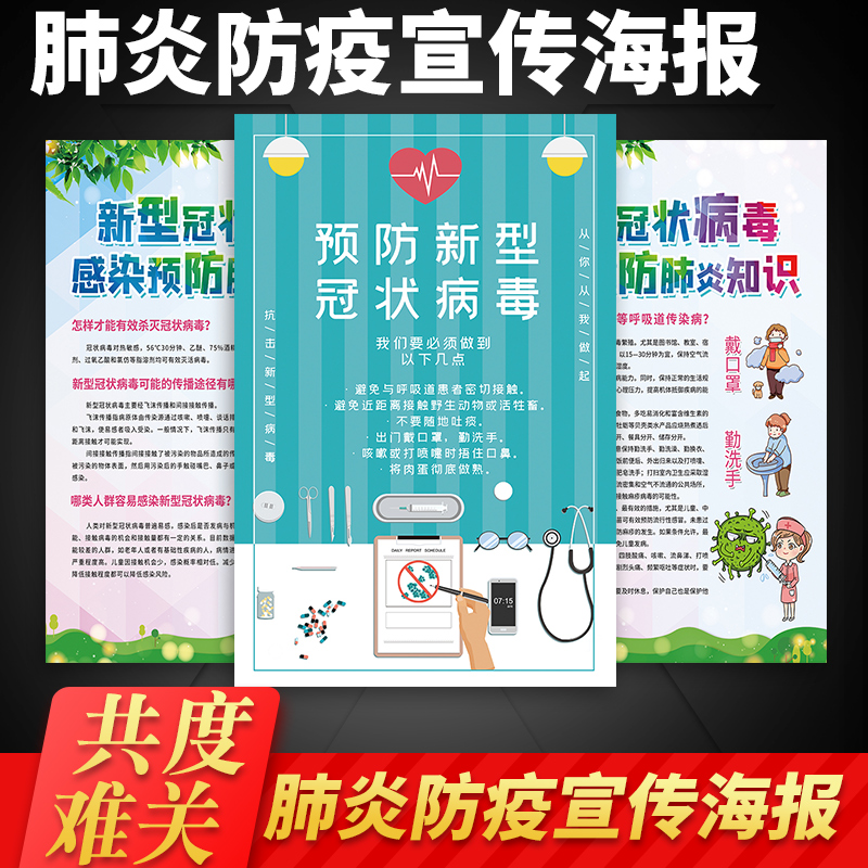 新型冠状病毒宣传海报挂图防疫防控标语宣传画贴墙贴感染预防肺炎病毒
