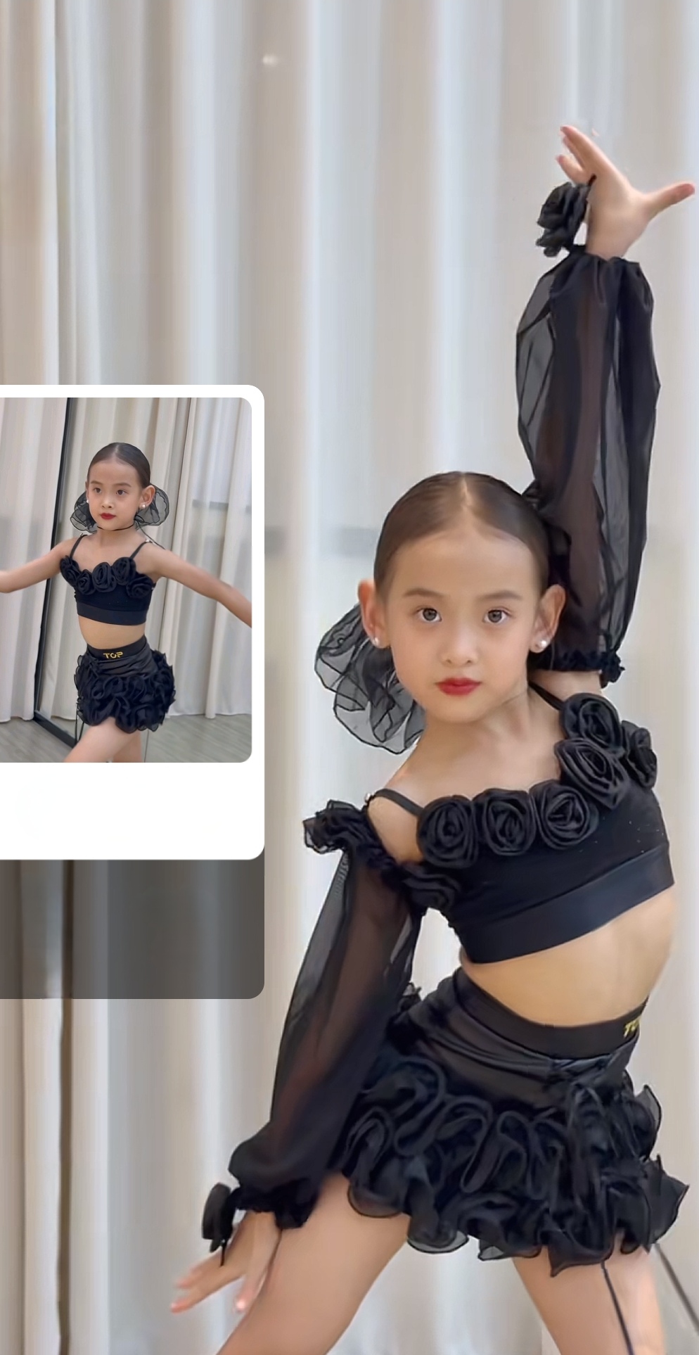 TO新款少儿拉丁舞练习服感气质吊带套装满花铿锵玫瑰女童表演舞服