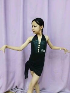 FZS舞服女童拉丁练功服夏季新款挂脖露背蛇皮网纱连体衣 三色可选