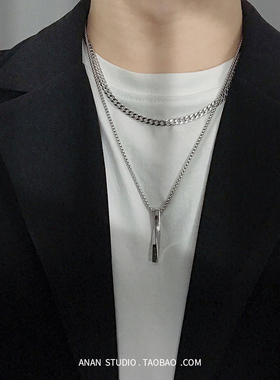 【ANAN】港风简约钛钢螺旋长条项链男潮ins嘻哈女冷淡风卫衣吊坠