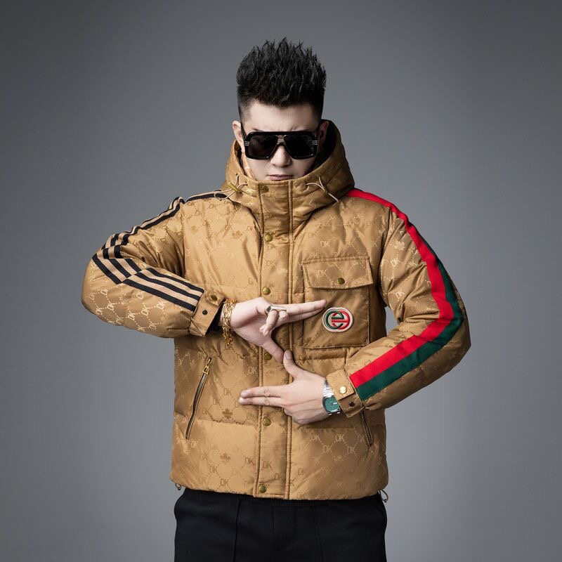 欧洲站潮牌工装连帽防寒羽绒服男