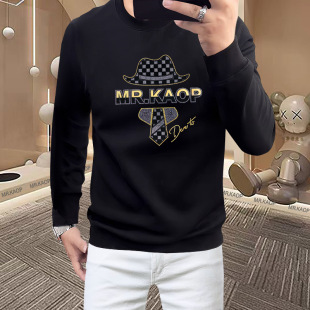 欧洲站烫钻老佛爷男长袖卫衣体恤男装合身型轻奢休闲潮牌欧货男装