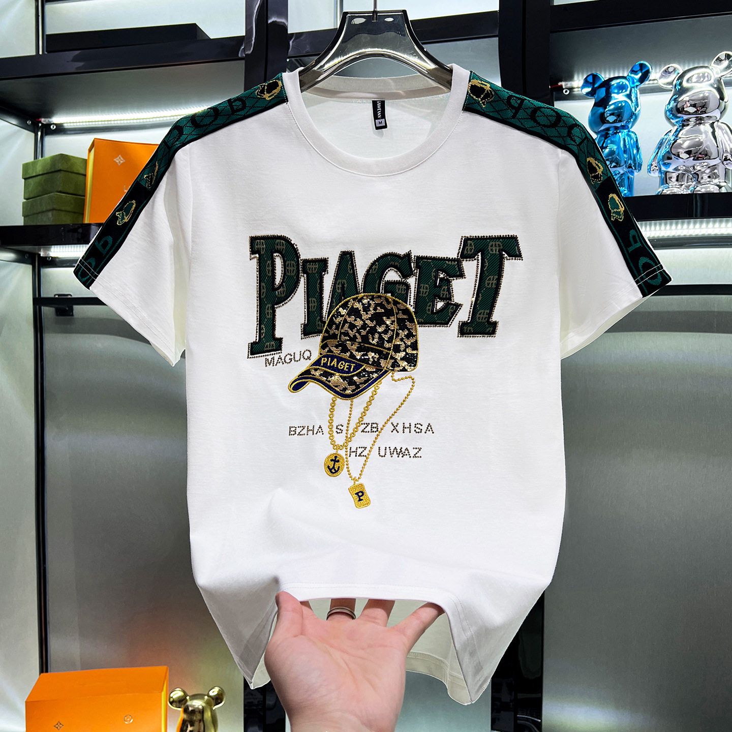 2025夏季新款圆领刺绣欧洲站短袖T恤男士高端潮流修身半袖体恤衫