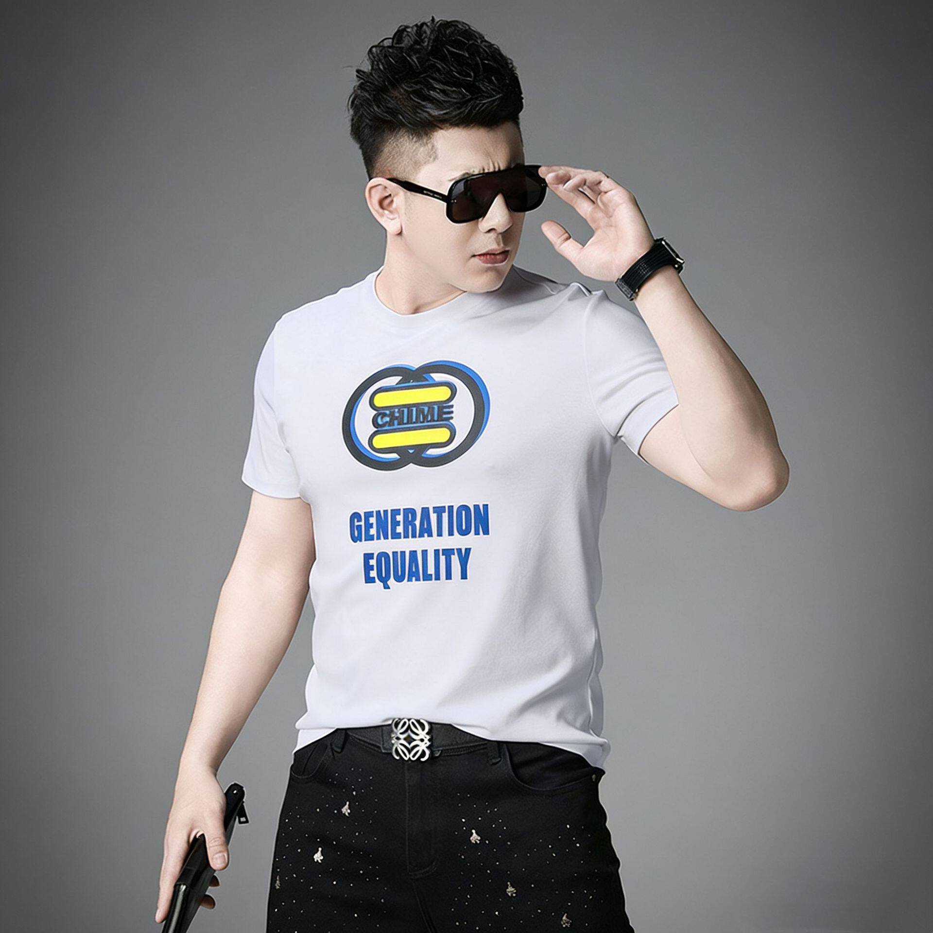 欧货丝光棉短袖T恤男夏季新款青年潮流个性印花半袖修身圆领上衣