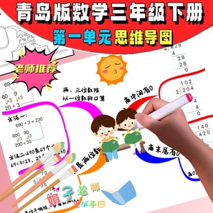 青岛版数学三年级下第一单元两三位数除以一位数二思维导图手抄报