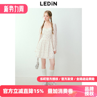 乐町纯欲短款碎花裙春季新款精致花苞长袖裙韩系方领连衣裙