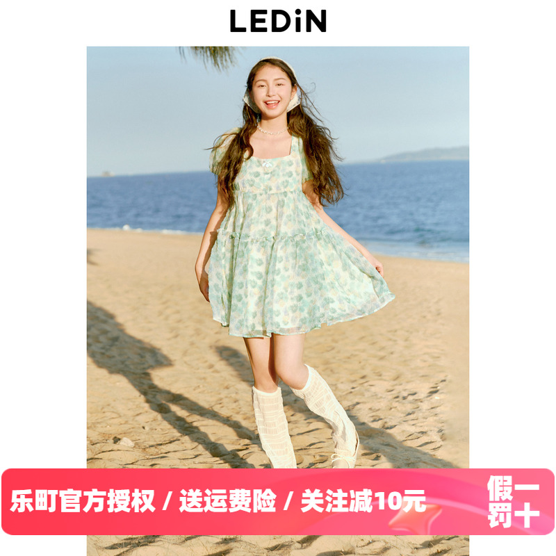 【商场同款】乐町2025秋季新款印花设计方领娃娃连衣裙C1FAE2425