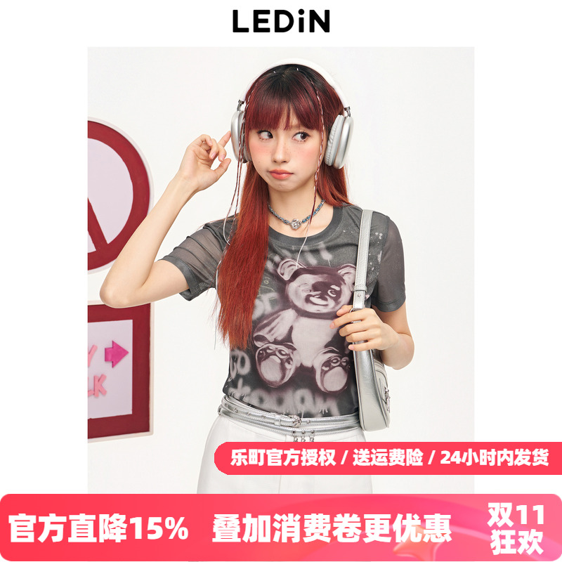 【商场同款】乐町2025秋季新款圆领图案印花紧身短袖T恤C2CNE2324