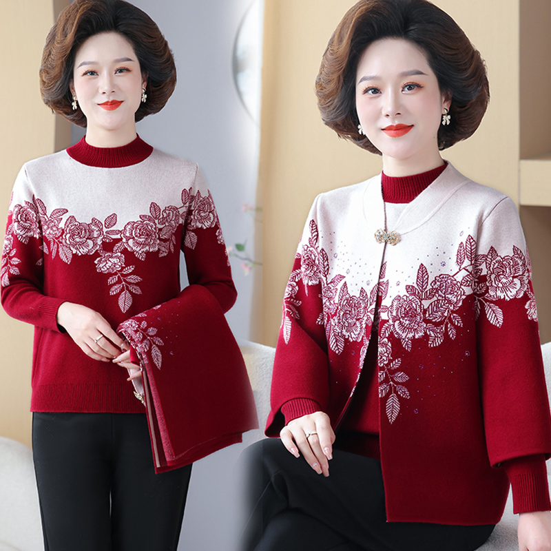 妈妈秋装洋气针织开衫毛衣外套