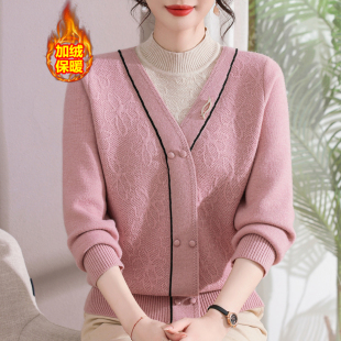 半高领假两件针织打底衫 加绒加厚毛衣中老年女装 2025新款 妈妈冬装