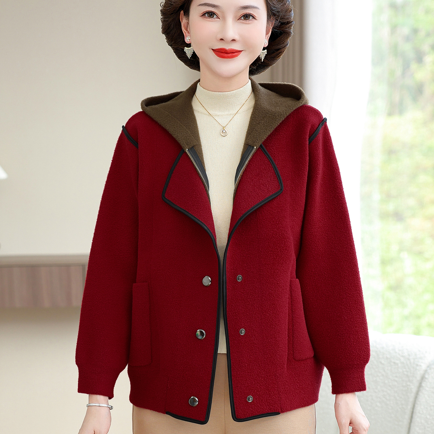 时尚妈妈春秋加厚针织开衫大衣