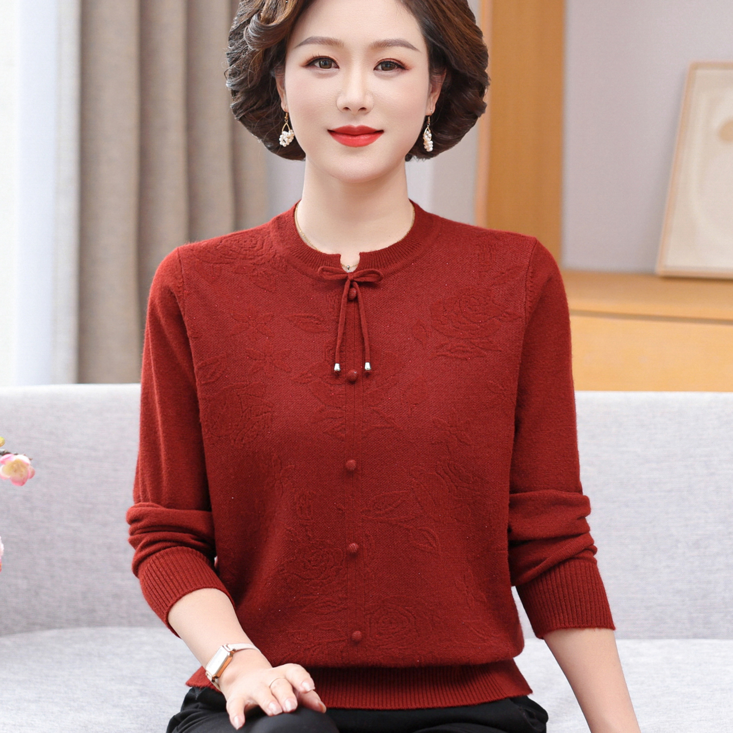 国风妈妈针织衫秋装时尚打底毛衣