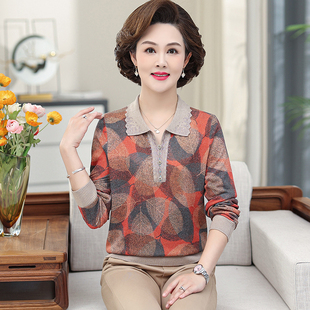 春秋打底毛衣薄款 妈妈秋装 中老年女装 翻领针织衫 T恤 上衣2025新款