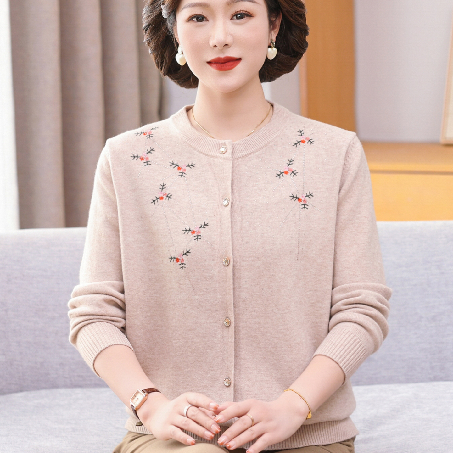 妈妈秋装2025新款针织开衫上衣