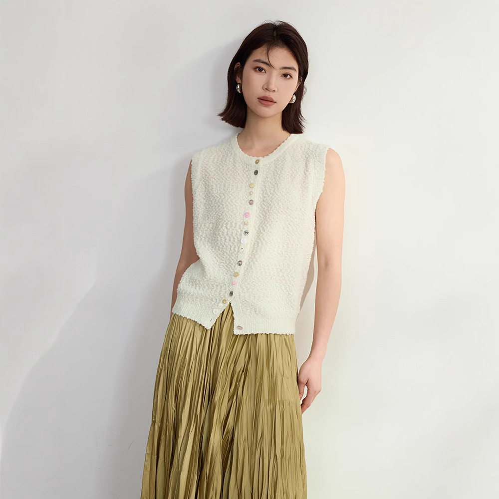 肌理感特种纱羊毛马甲背心女外穿无袖针织开衫新款叠穿早春上衣女