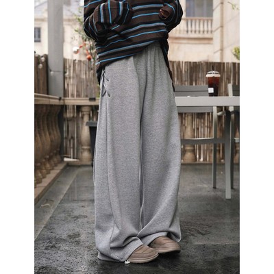 卢浮春季新款韩系时髦设计感松紧高腰侧绑带休闲裤宽松阔腿长裤女