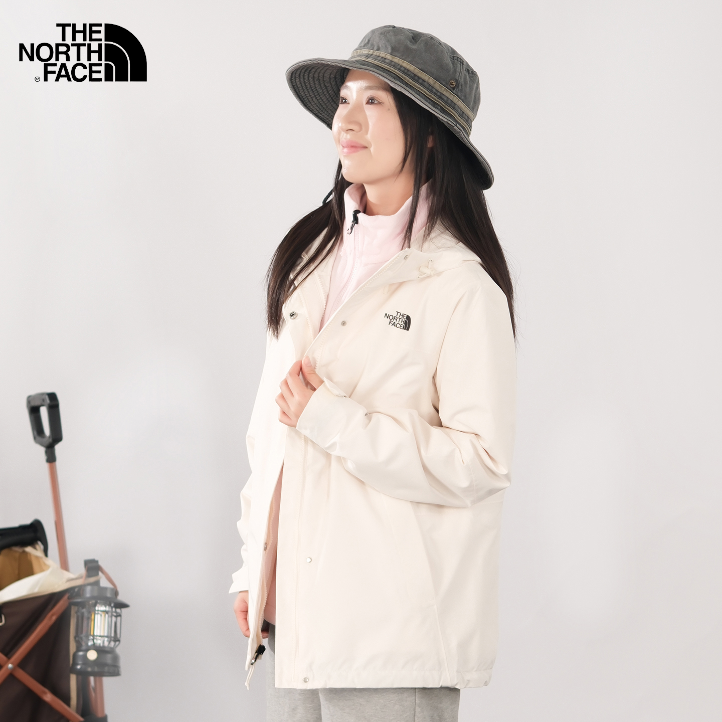 北面户外防水抓绒三合一冲锋衣女