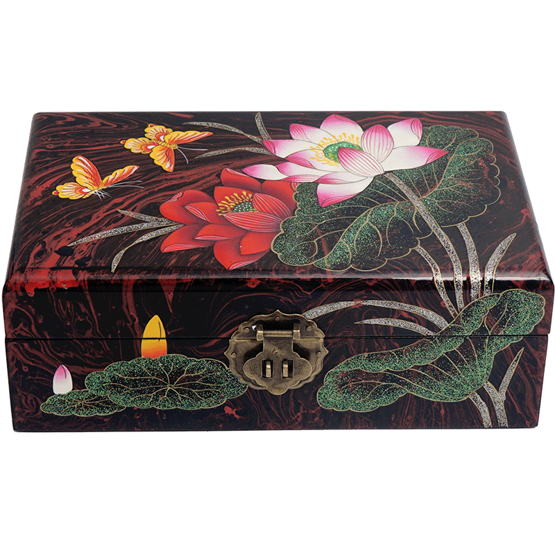 作品蝴蝶复古彩绘结婚推光漆器