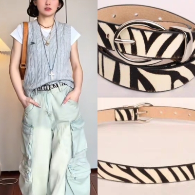 网红新款真皮马毛时尚斑马纹束腰装饰外搭细腰带女牛皮女式皮带