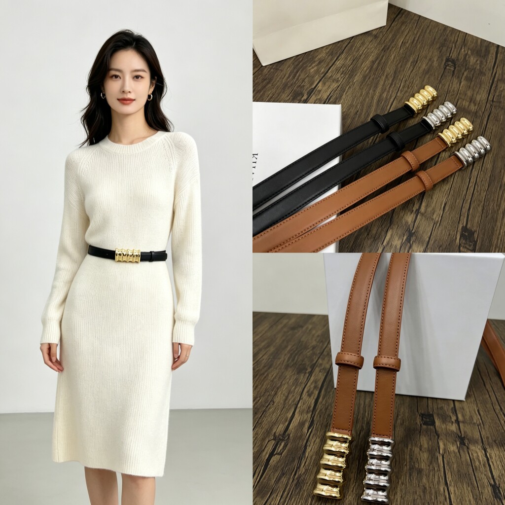 女士细皮带高级感波浪金属扣腰带小众设计配裙子风衣收腰装饰带