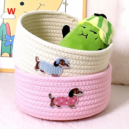 刺绣小狗棉线绳桌面款零食收纳筐