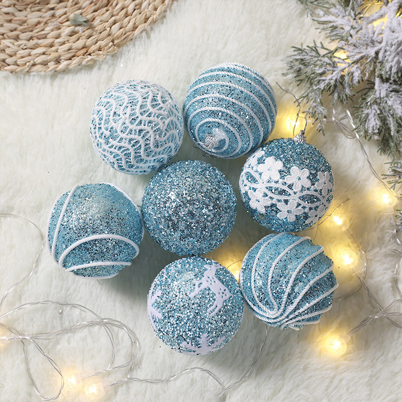 圣诞球diy挂件蓝色绘闪亮泡沫球套餐ins风节日配饰橱窗吊饰装饰品